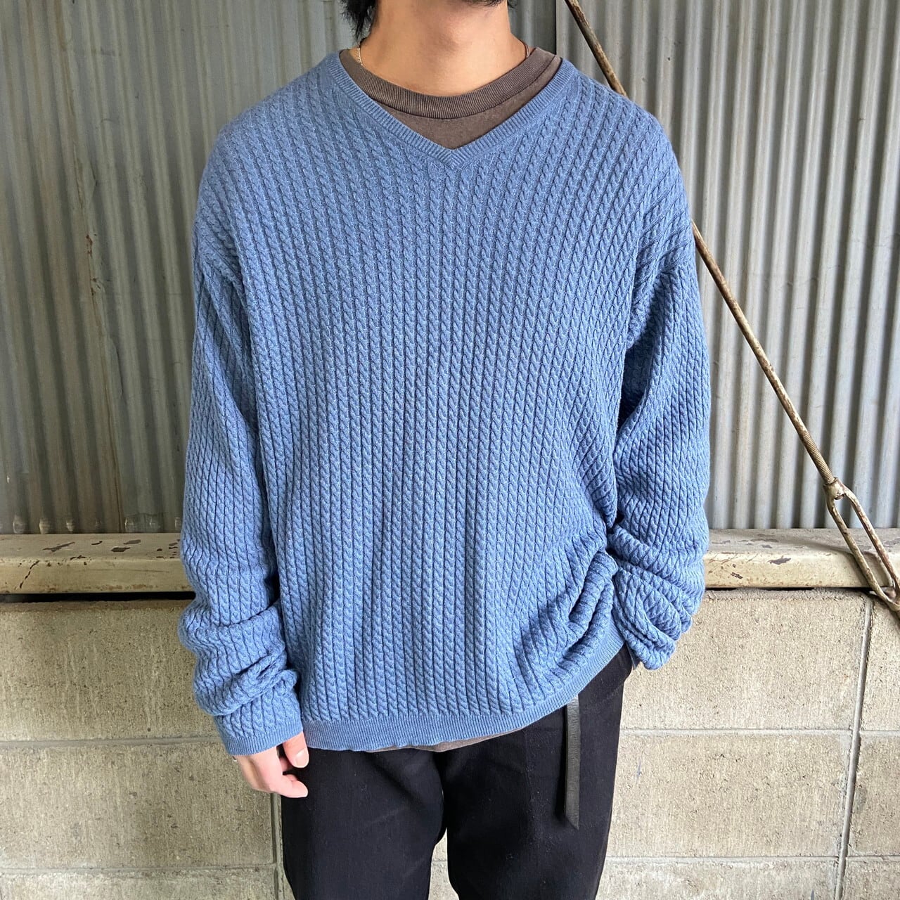 PENDLETON ペンドルトン 無地 Vネック ケーブルニット コットンニット 