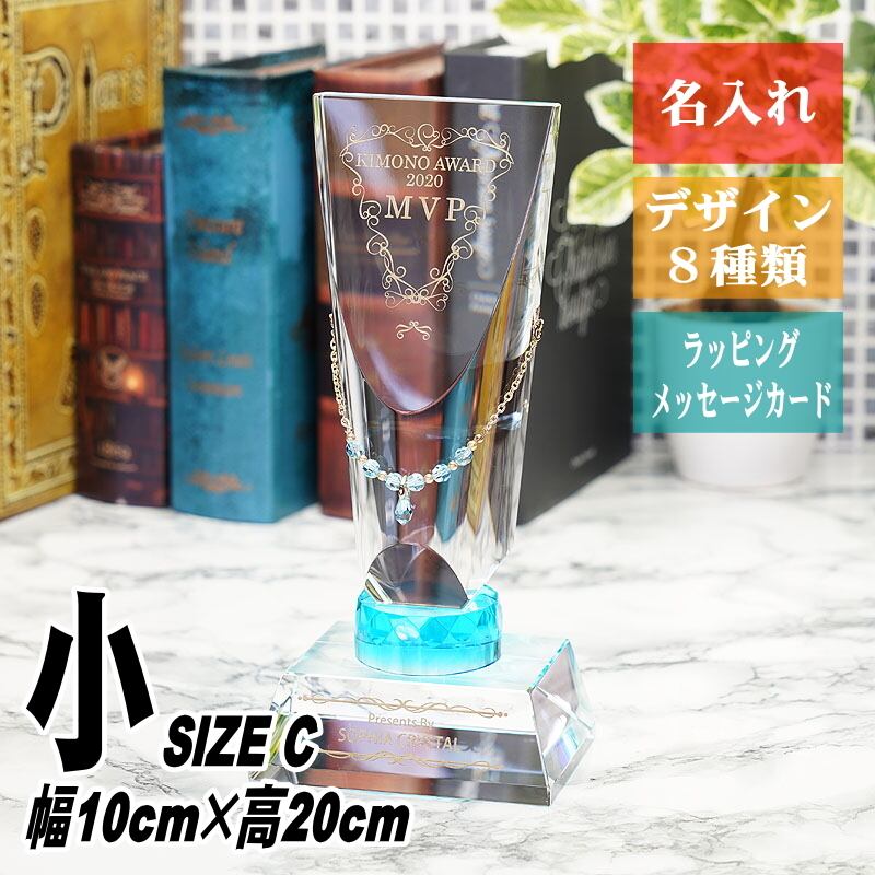 シルバー トロフィー 専用ケース付き 名入れ クリスタル トロフィー CRJ-35(小) ジュエリーチャーム付 名前