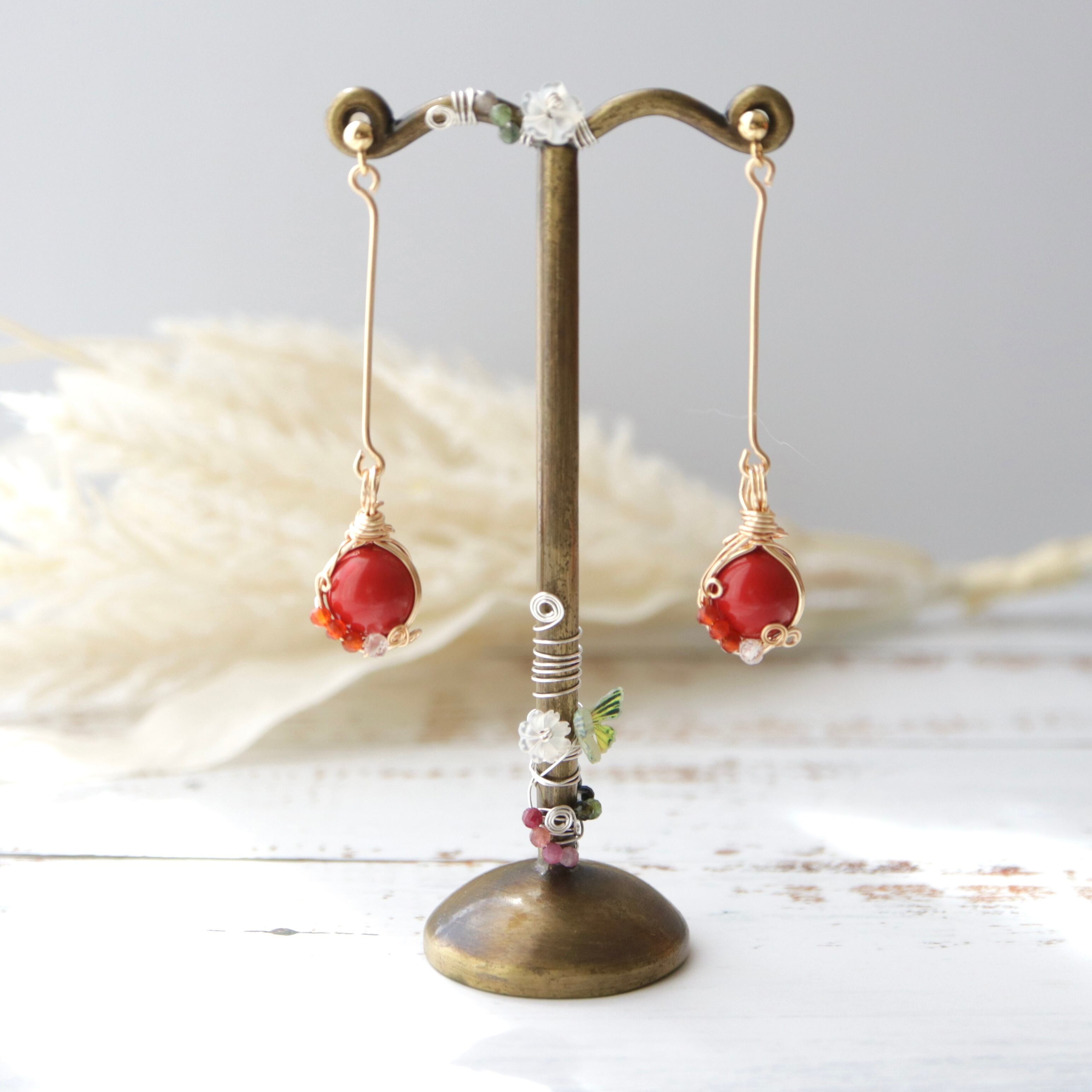 3月の誕生石 赤珊瑚のひとつぶ ピアス/イヤリング