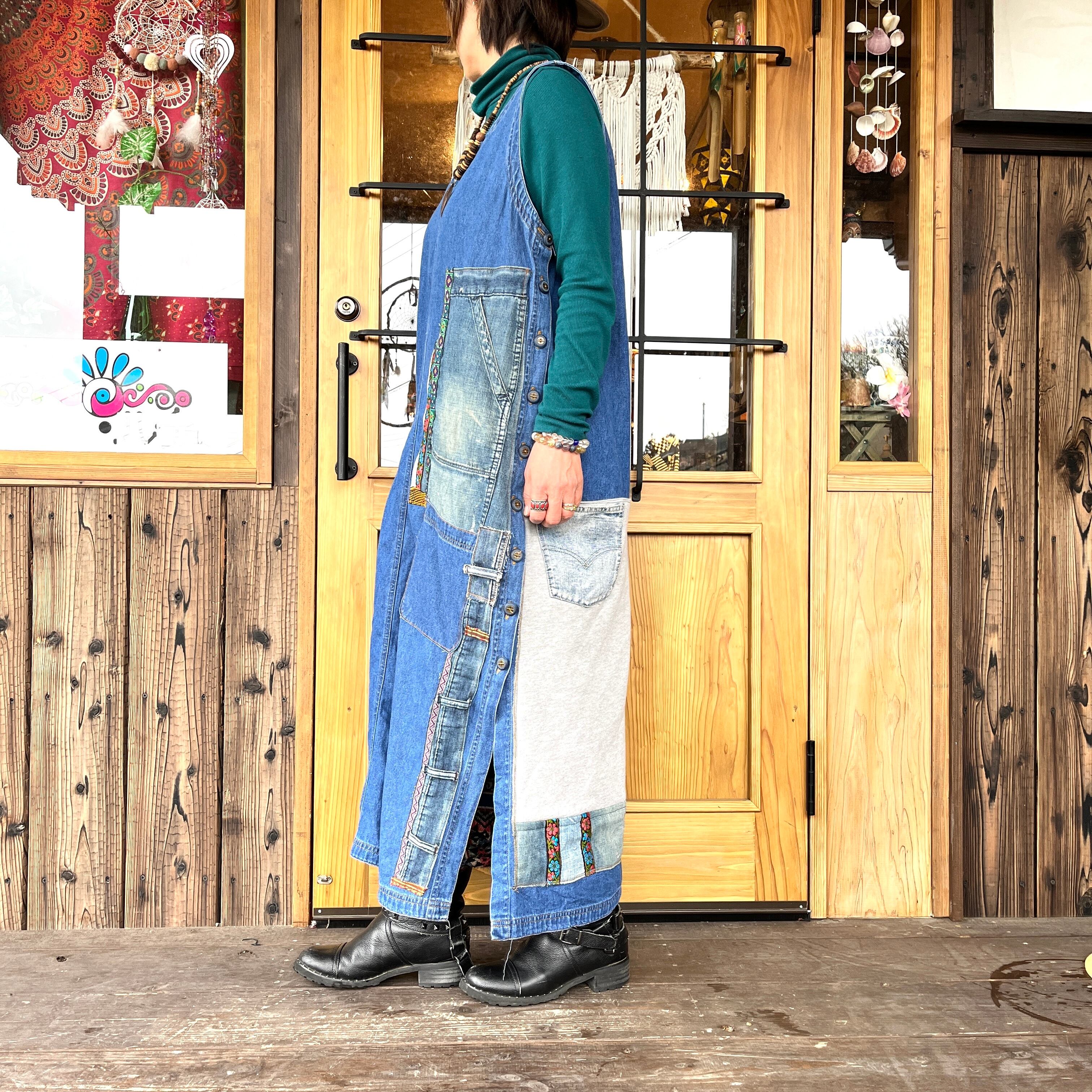 リメイクデニムサイドボタンワンピース | アジアン雑貨ルチュ 