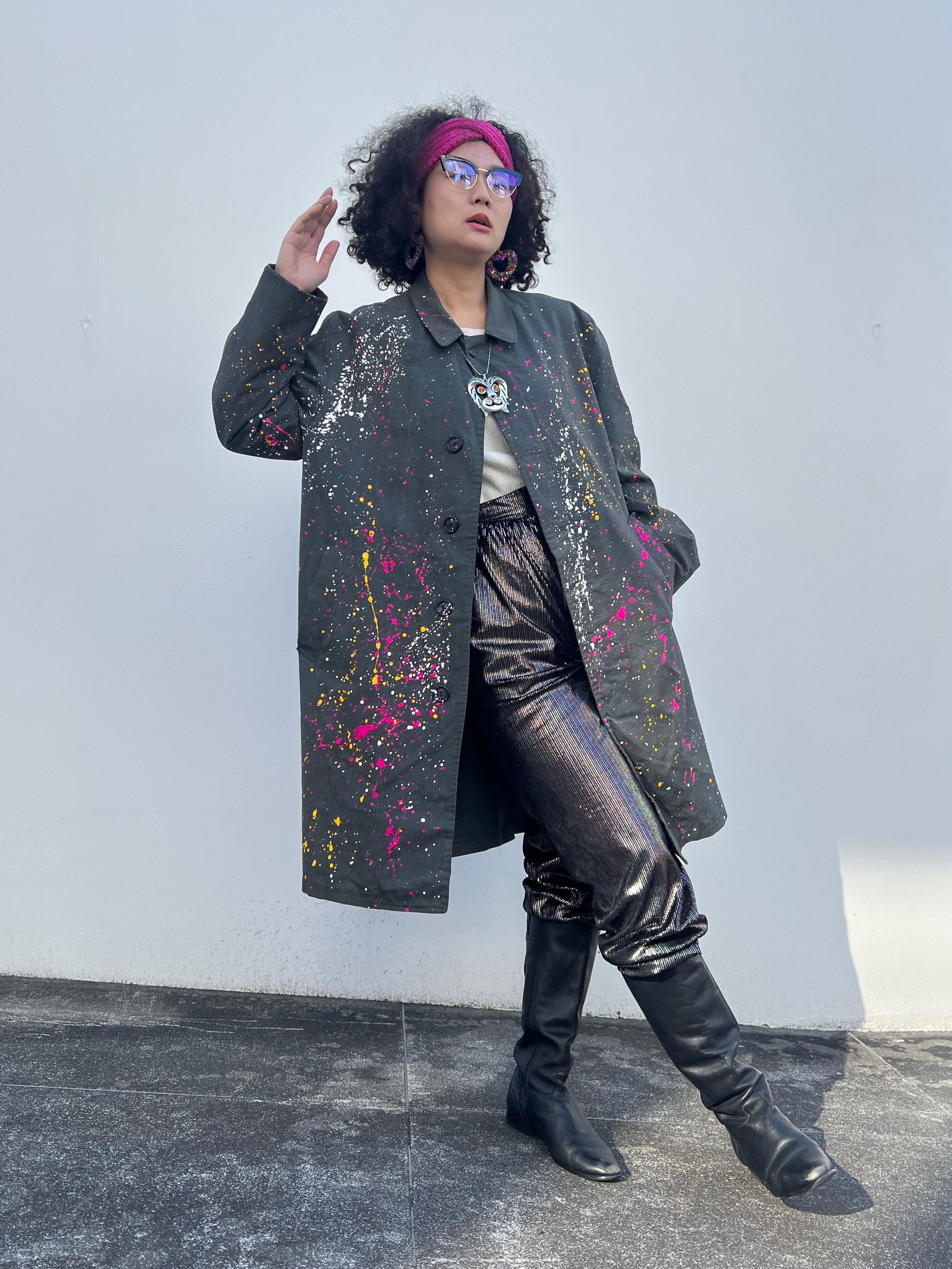 【大】Vintage big size gray art coat