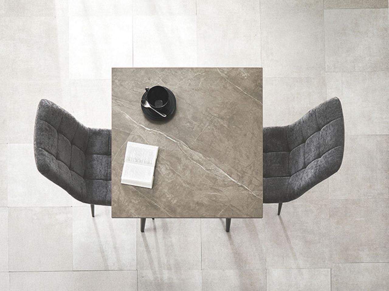 75×75cmカフェテーブル3点セット 大理石調 【チェア:ダークグレー】・画像14