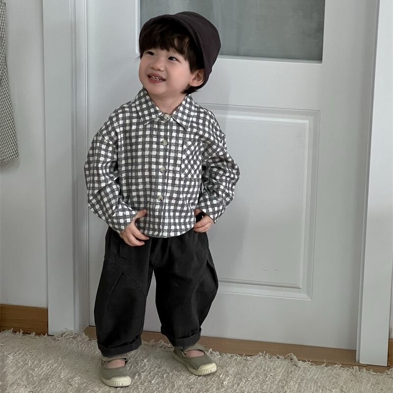 【BABY】春新作 チェック柄シャツ デニムパンツ