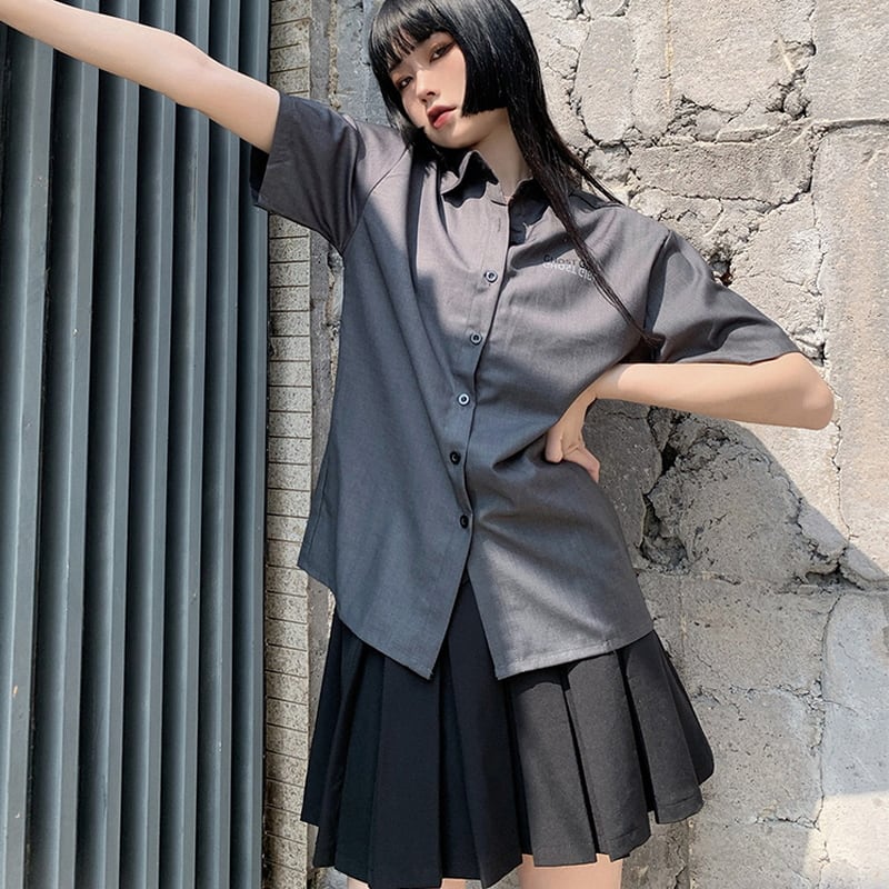 サブカル 服 地雷系 通販 闇かわいい 半袖 ネクタイ付き シャツ ワンポイント クール JKカジュアル