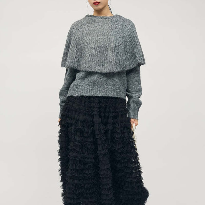 【set】ケープ×ニットトップスセット Q7080