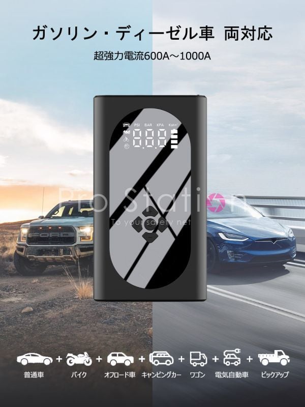 ジャンプスターター 12V車用 12000mAh 電動空気入れ バッテリー上がり