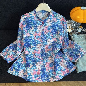 VINTAGE FLORAL PRINT LINEN RELAXED SHIRT M-17782