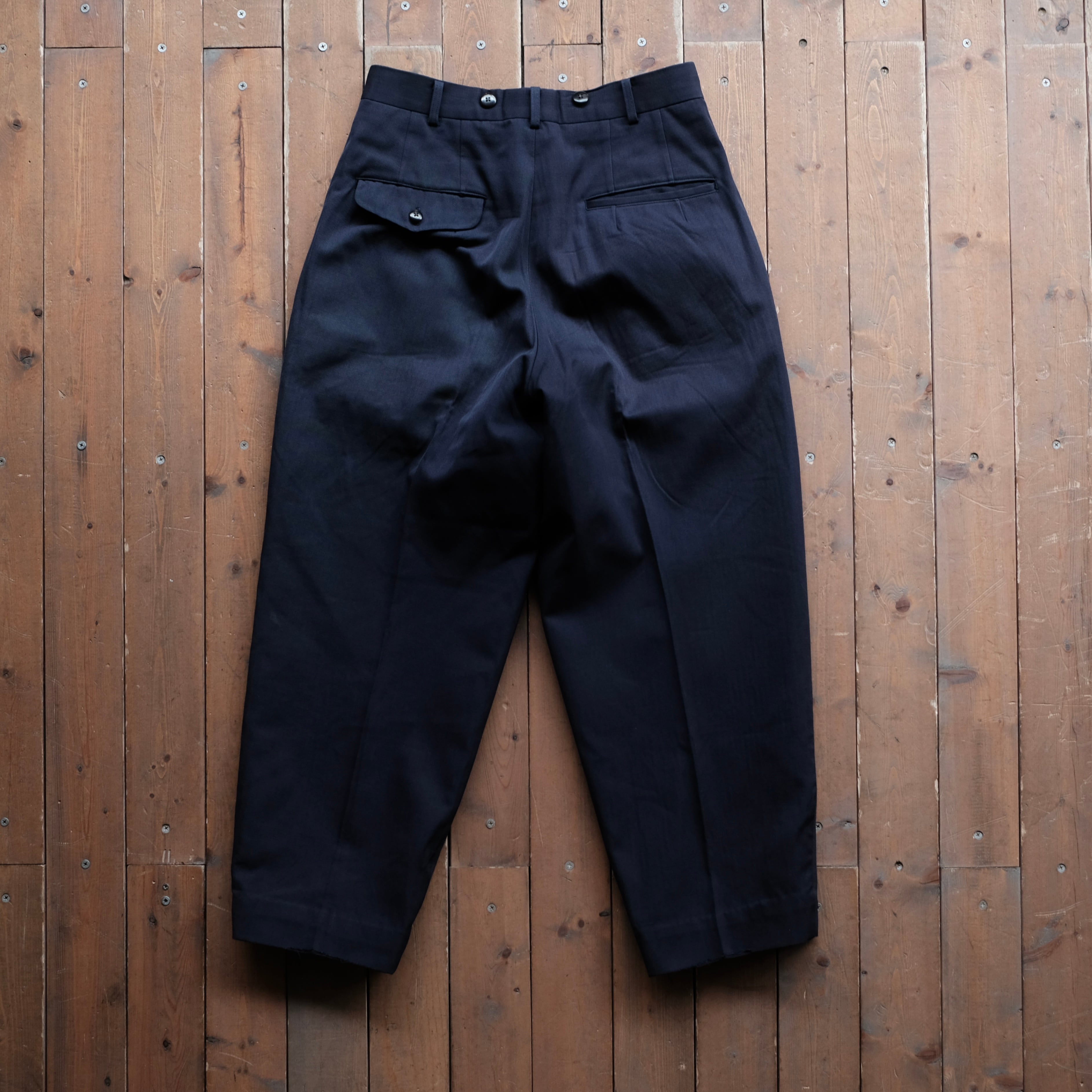 yohji yamamoto POUR HOMME NAVY WOOL GABARDINE SLACKS | safarionline