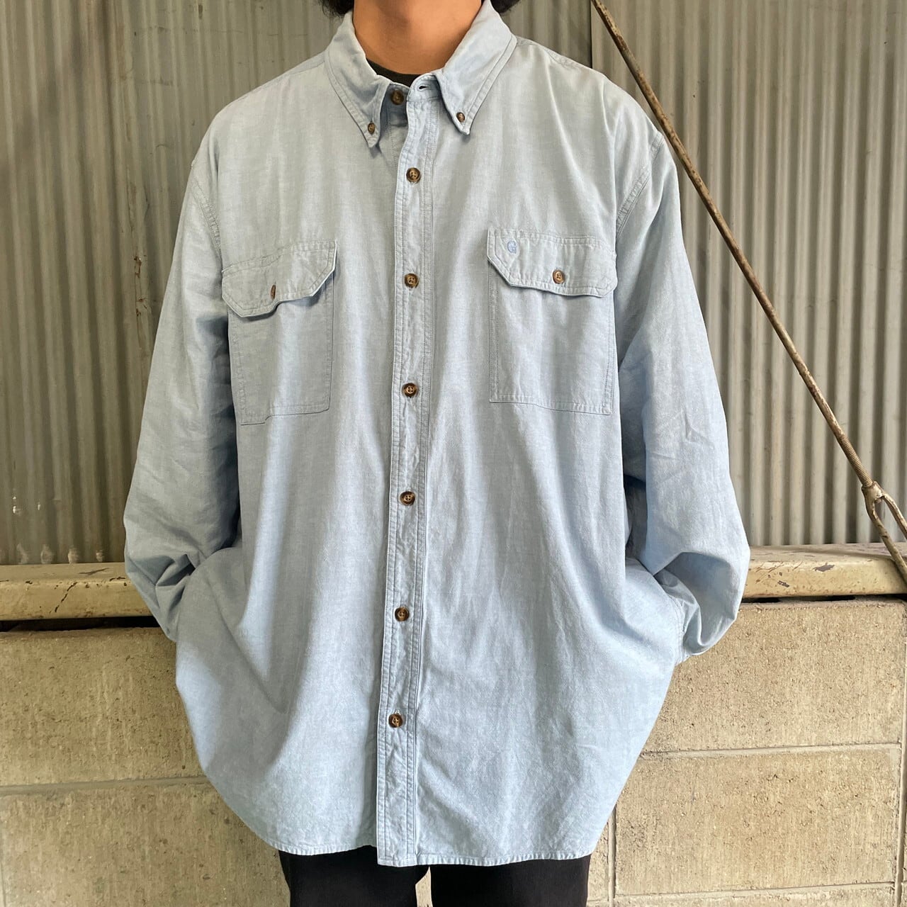 【G474】Carhartt 半袖ボタンダウンシャツ【2XL】ブルー系