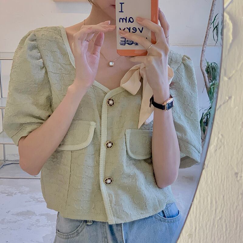 ルーズショートコート ジャケット サマーVネックスリムシャツ 夏物 モンロー84590925784