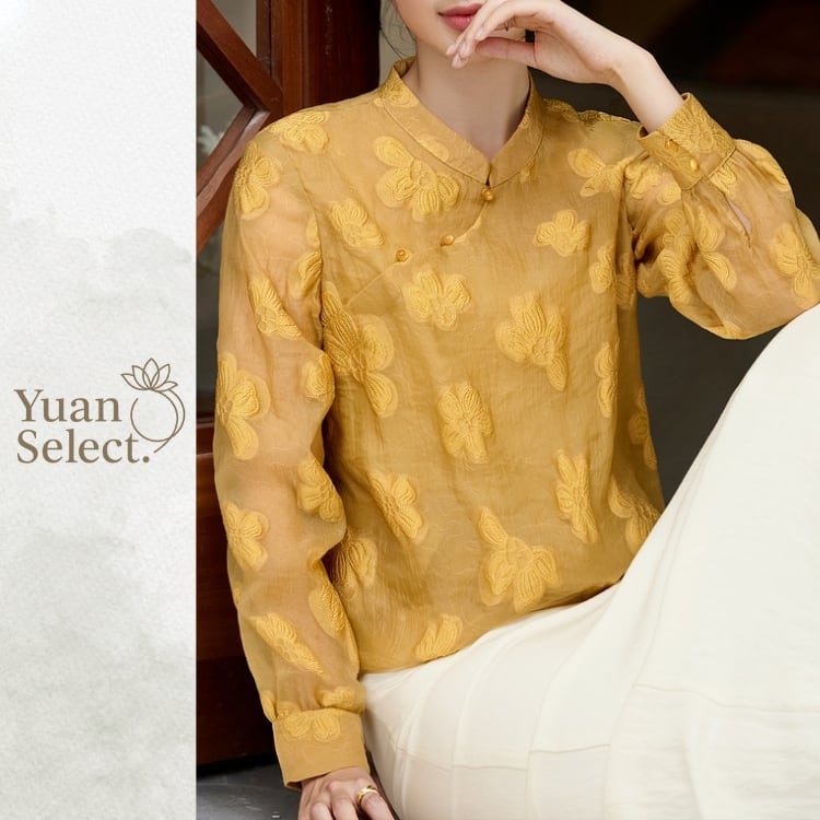 花文様ジャガード　シアーチャイナブラウス　YS00188