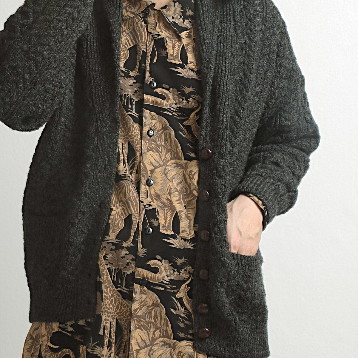 Carraig Donn アイルランド製 ウール アランニット ショールカラー カーディガン 古着 used