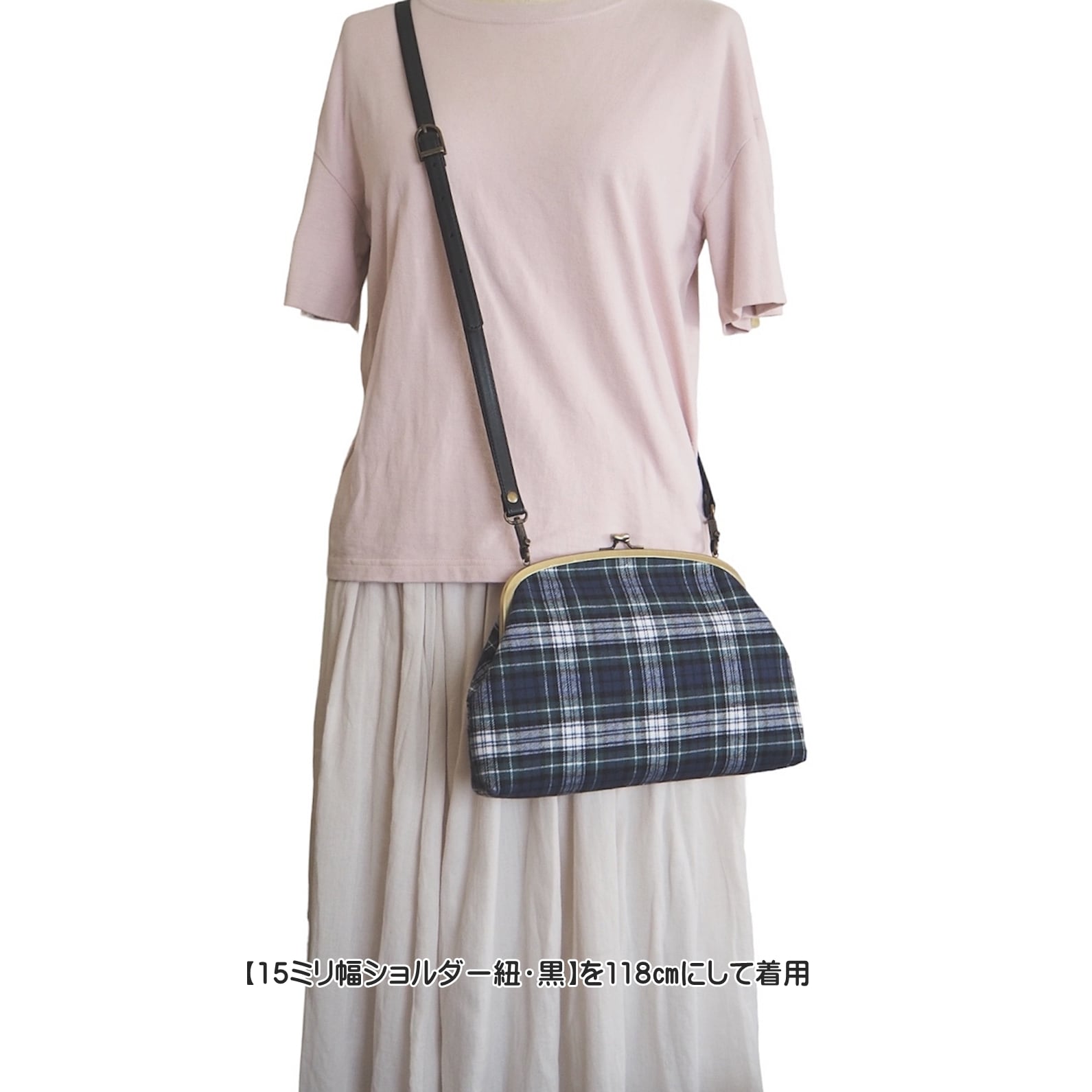 早い者勝ち！COMING OF AGE チェックショルダー □タータンチェックのがま口ショルダーバッグ / ネイビー□ cafe(ttck
