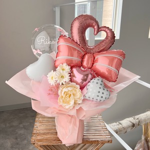 お花屋さんのバルーンフラワー　花束　 B312 リボン　ピンク　バルーン　成人式　卒業式　結婚祝い　誕生日　開店祝い　開業祝い　発表会