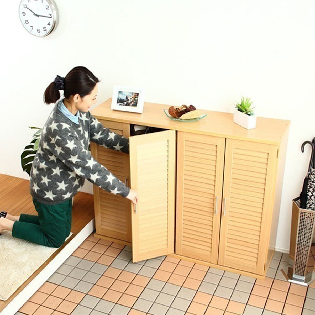 通気性 ルーバー式シューズボックス 幅60cm 2個セット 下駄箱 靴箱 玄関収納 シューズボックス 玄関