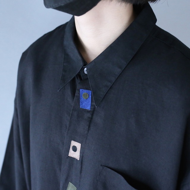 "刺繍" square in circle art design fry-front minimal mode shirt