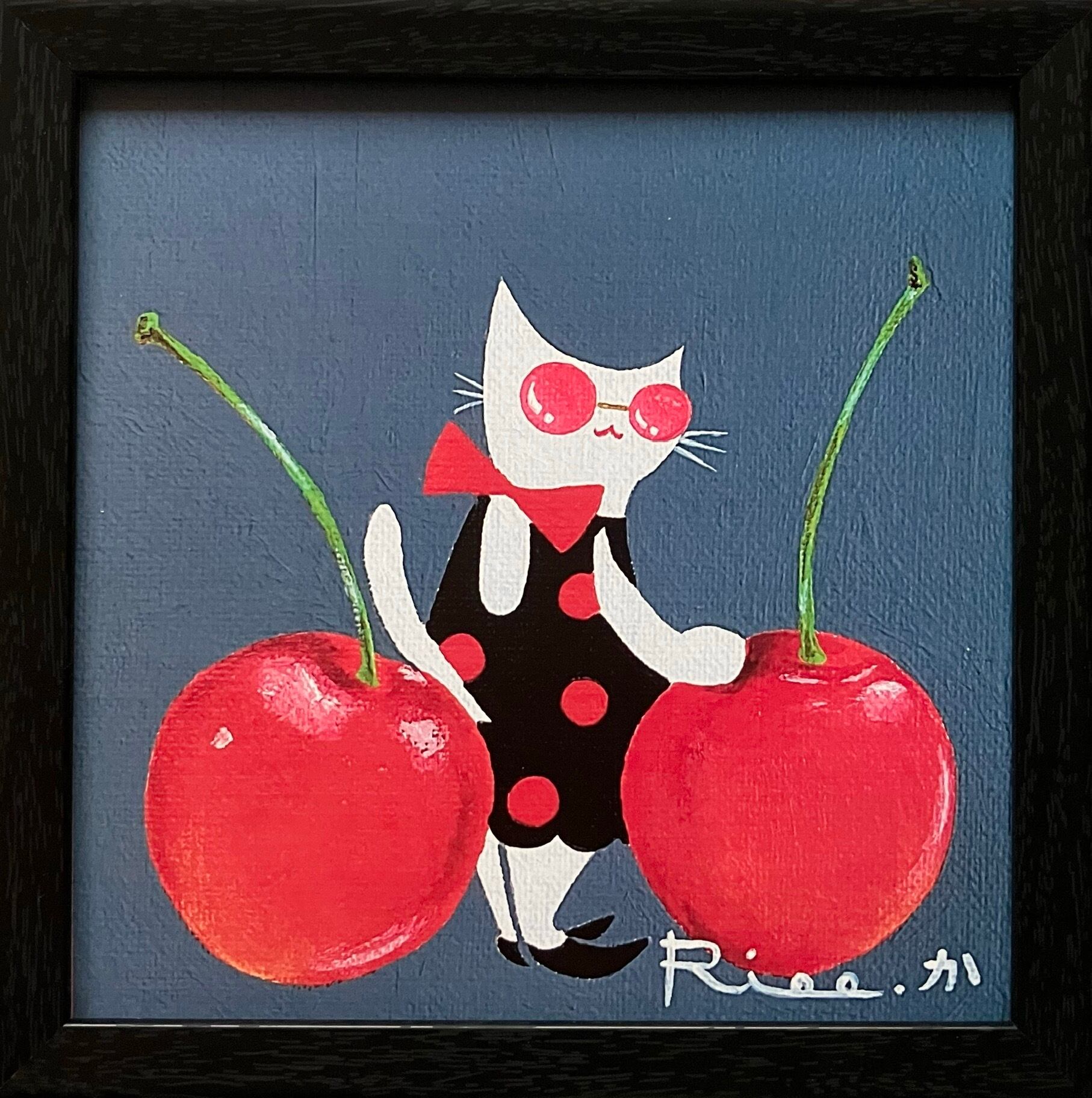 絵画。原画☆キャンバスF6【黒猫はプレゼントを持って花が咲く日を迎えに行く】 Suicat／原画 キャンバス 絵 絵画 アート イラスト 黒猫 | Riee .か