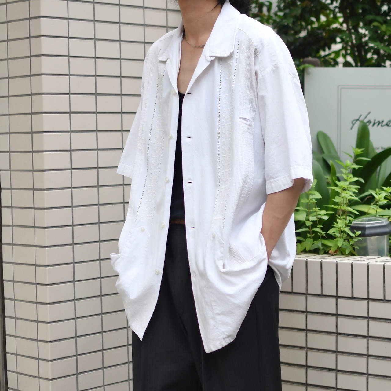 ~80's 3pocket cuba shirt white