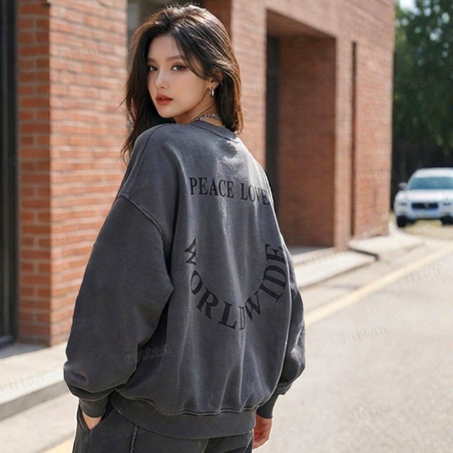 Y-4803　2026春新作♡【セットアップ可能】WORLDWIDEバックロゴジップアップスウェット　チャコール　0206