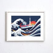 The Great Wave Urban ⅱ｜葛飾北斎の名作をモダンに再構築した和モダンアートポスター｜浮世絵の波が映える都会的インテリアに最適A3ポスター