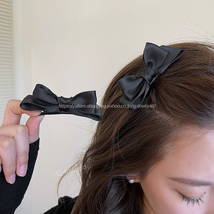 リボン 2個セット ヘアクリップ クリップ 韓国 おしゃれ バレッタ まとめ髪 髪飾り ヘアアクセサリー ヘアピン 髪留め ヘアアレンジ Q Toworld キュートワールド 子供服