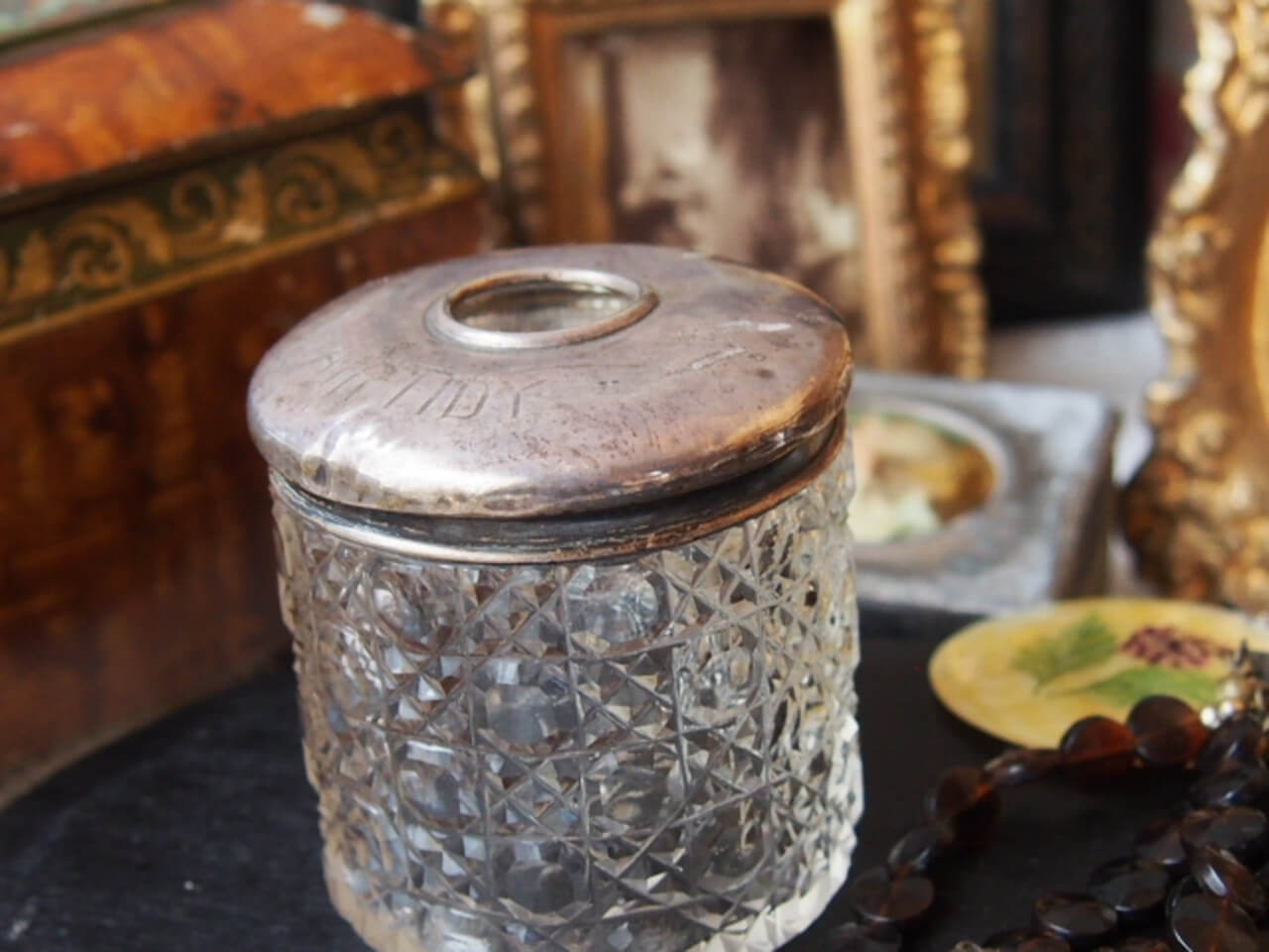 イギリスアンティーク　HAIR TIDY JAR