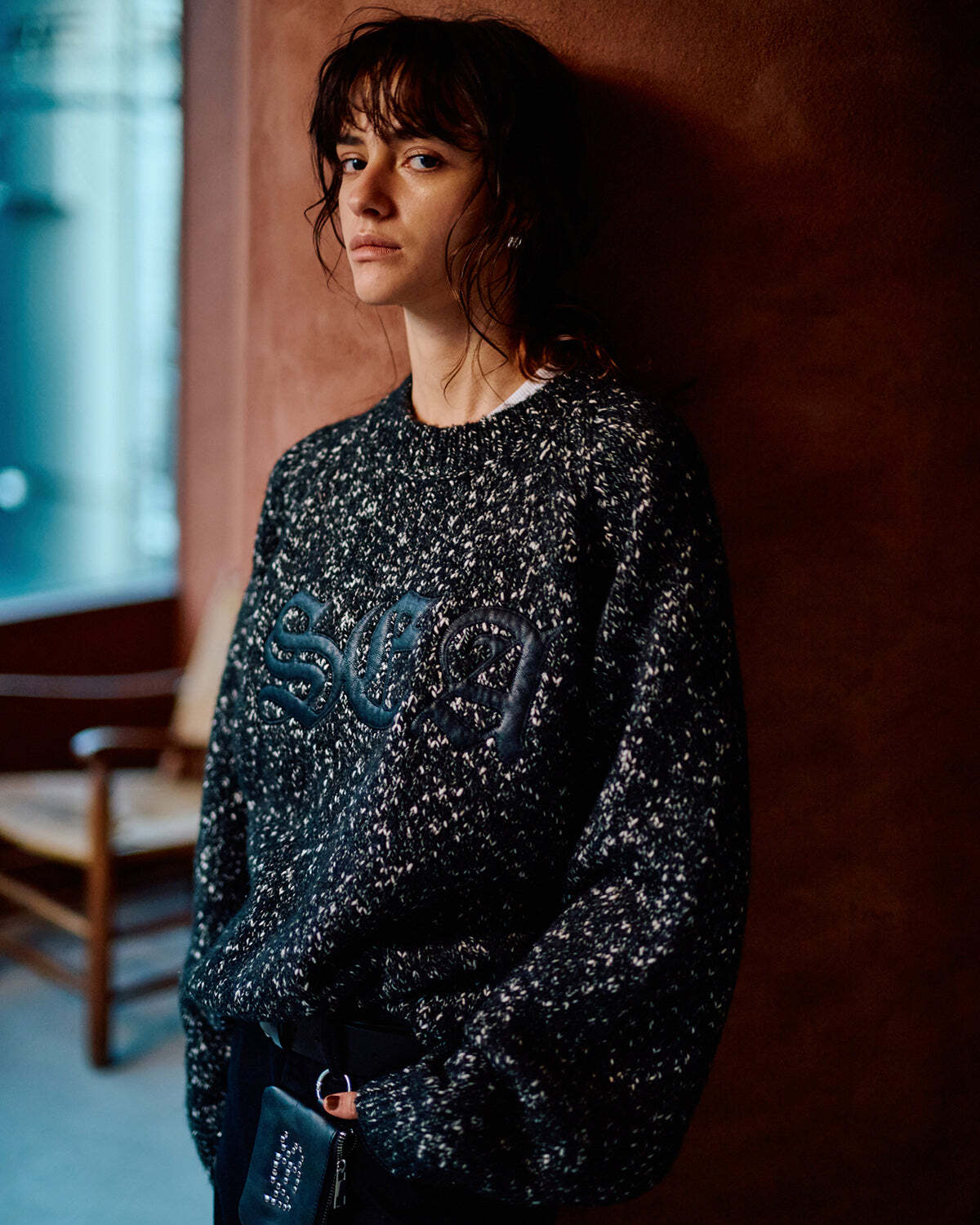 トップス wind and sea Leather Patch Knit Sweater WIND AND SEA ウィンダンシー Leather Patch Knit Sweater【BLACK