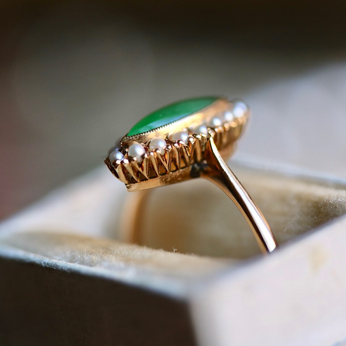 貴重】 K18 翡翠 芥子パール取り巻き アンティークリング | Pay ID 