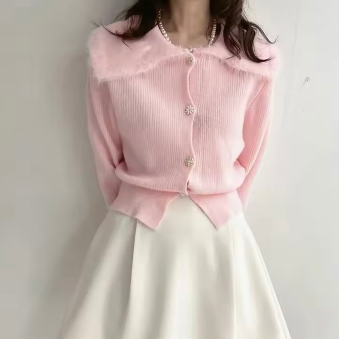 ビッグカラーニットカーディガン