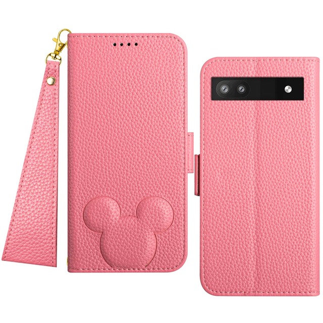 Mo-Somnus Google 対応 Pixel 6a ケース 手帳型 スマホカバー 高級PUレザー ソフトTPU ストラップホール付き カード収納 マグネット内蔵 スタンド機能 耐衝撃 全面保護 薄型 軽量 ピンク
