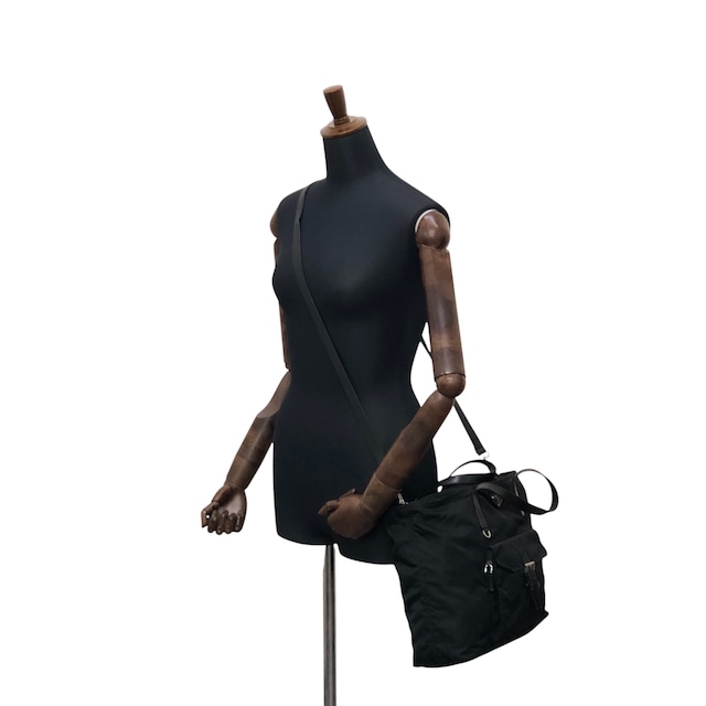 PRADA プラダ ハンドバッグ ブラック トライアングルロゴ ナイロン フロントポケット 2way バックル vintage ヴィンテージ オールド kuap33