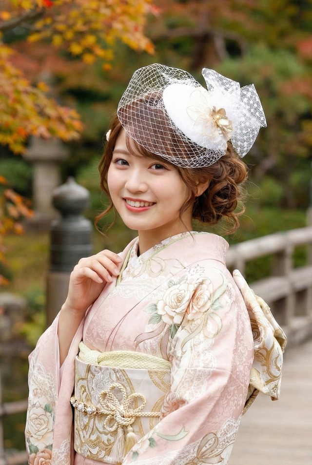 アメリカンフラワートーク帽　一点もの　ホワイト　成人式　卒業式　結婚式