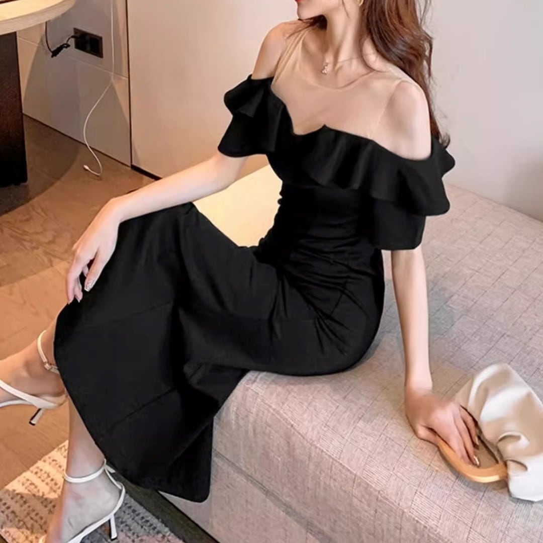 flared skirt maxi length tight skirt V170