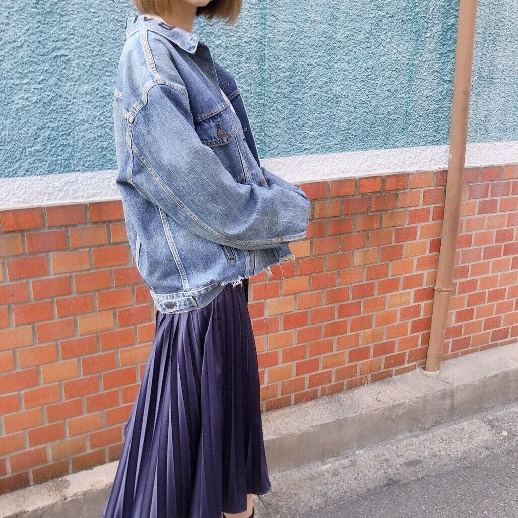 Shiny pleats skirt /navy