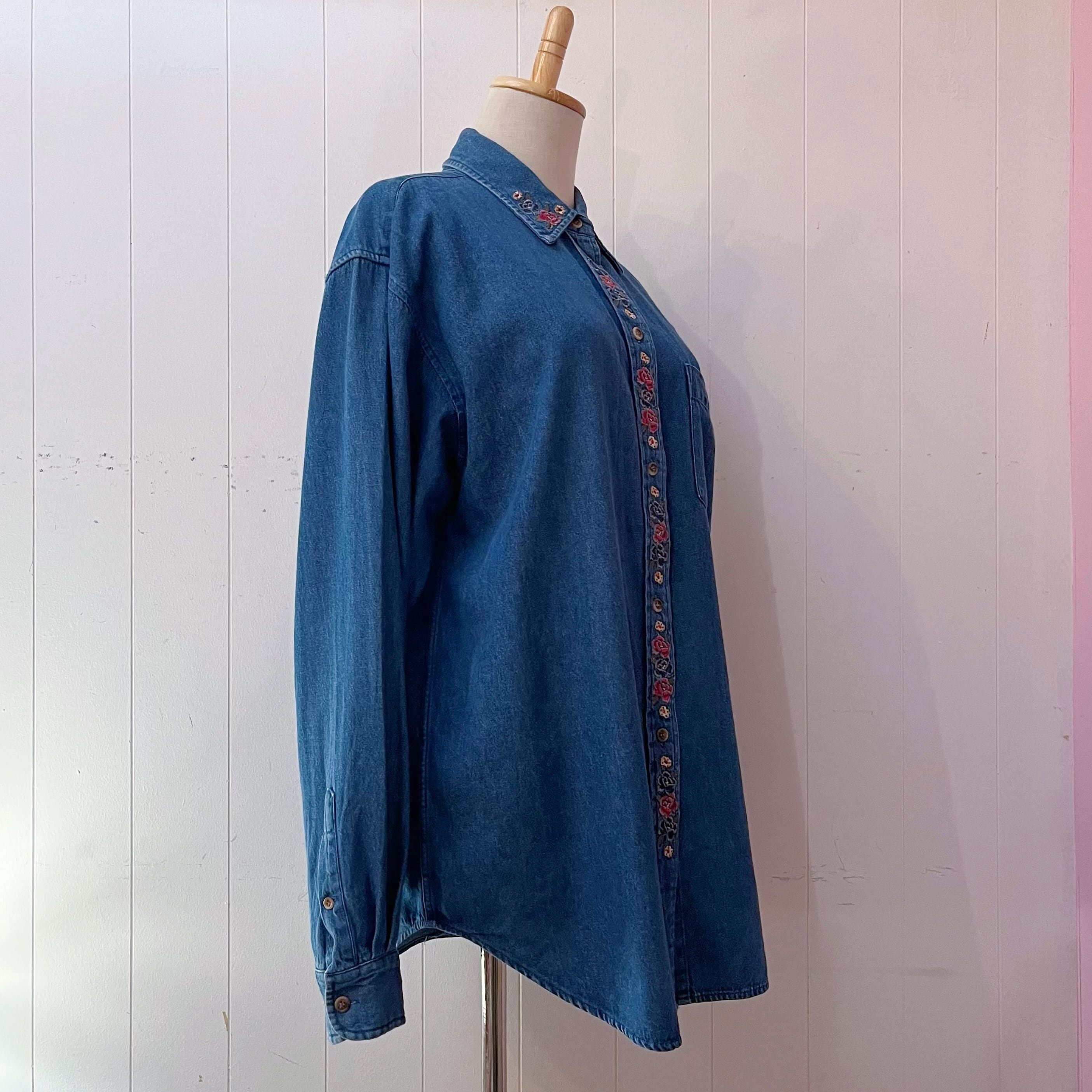 rose embroidery denim shirt