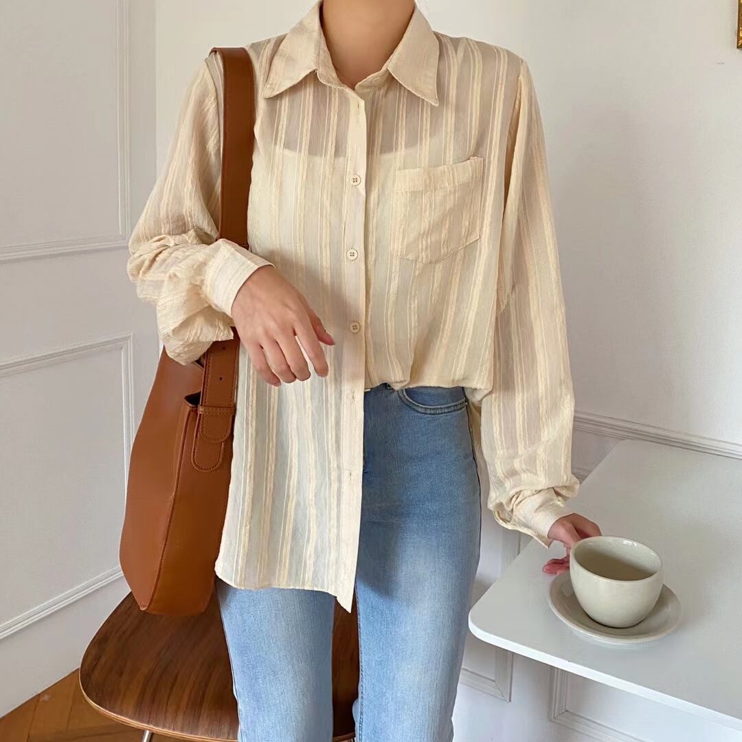 シアーストライプシャツ　 AJ−2205-1130