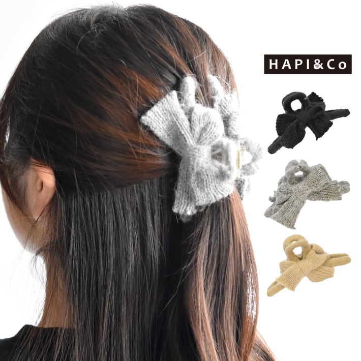 専用ꫛꫀꪝ✧‧˚ おリボン風アシメデザイン　ボーダー　ハンドメイドヘアクリップ バンスクリップ ニット リボン ヘアクリップ しっかり留まる 髪飾り