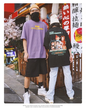 【トップス】Hiphopストリートルーズカップル半袖Tシャツ 2205032157J