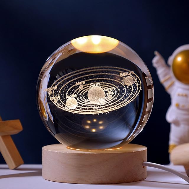 Kertari 60mm クリスタルボール 太陽系 模型 3D 宇宙ガラス 地球儀