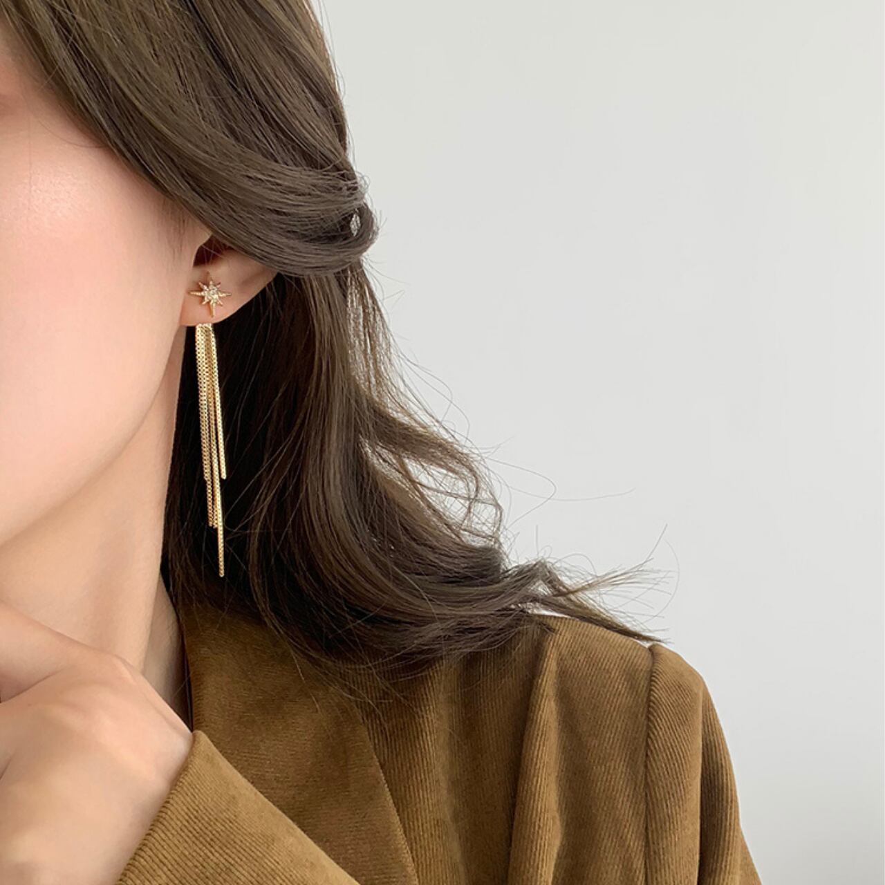 スター ビジュー タッセルピアス