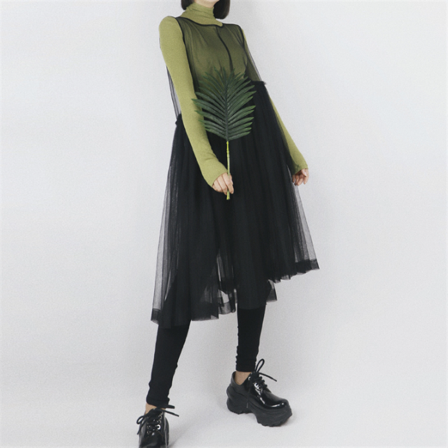 【Tea Tree】アシンメトリーシアーメッシュワンピース　2color　10392