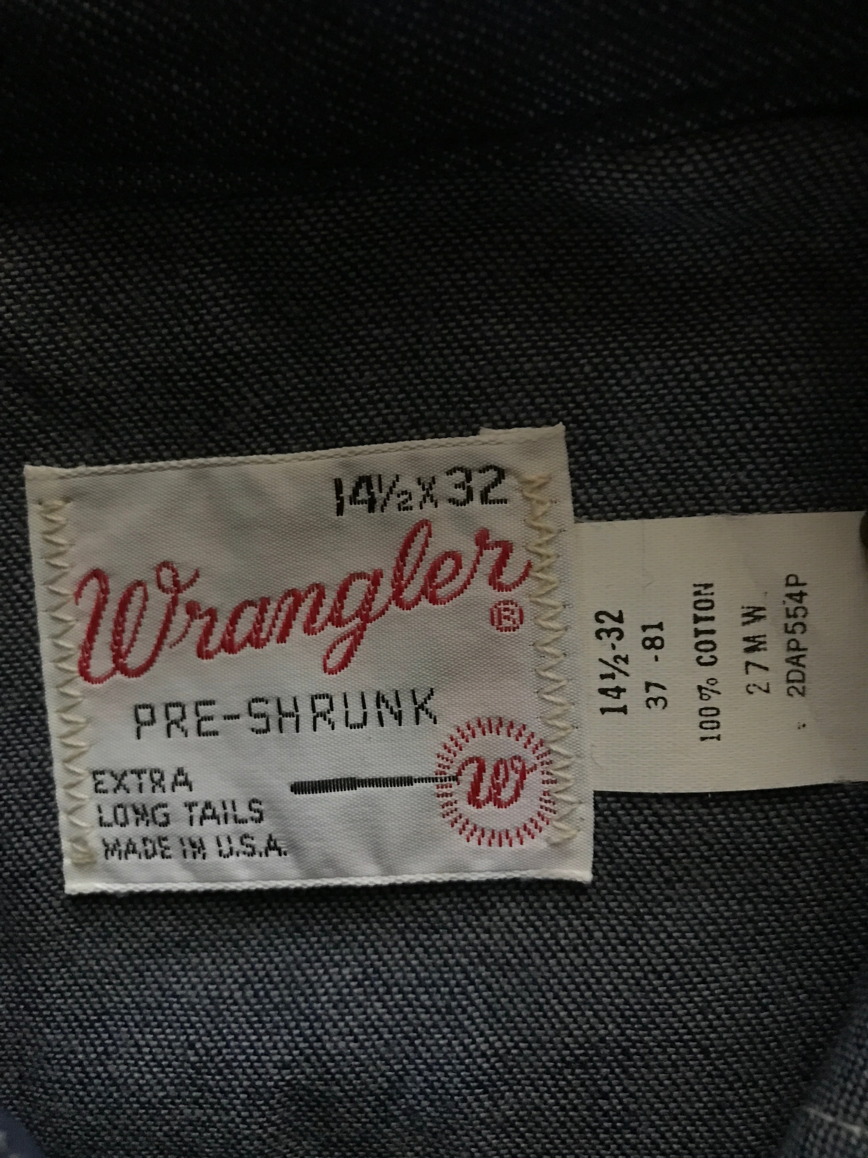 70's Wrangler 27MW デニムウエスタンシャツ  DEADSTOCK 表記(14 1/2 × 32) 