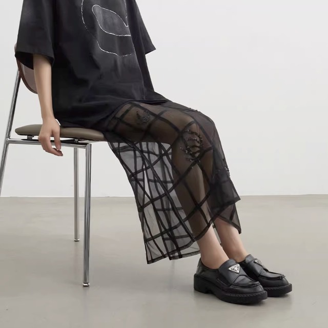Grid sheer layered skirt C1223