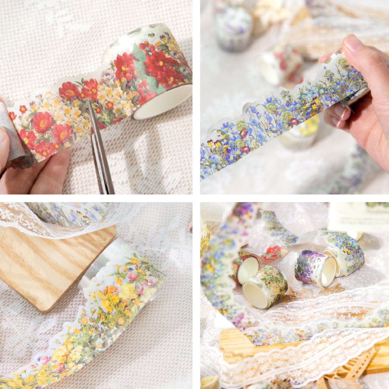 マスキングテープ シール マステ 6種 花柄 花畑 ブルー イエロー