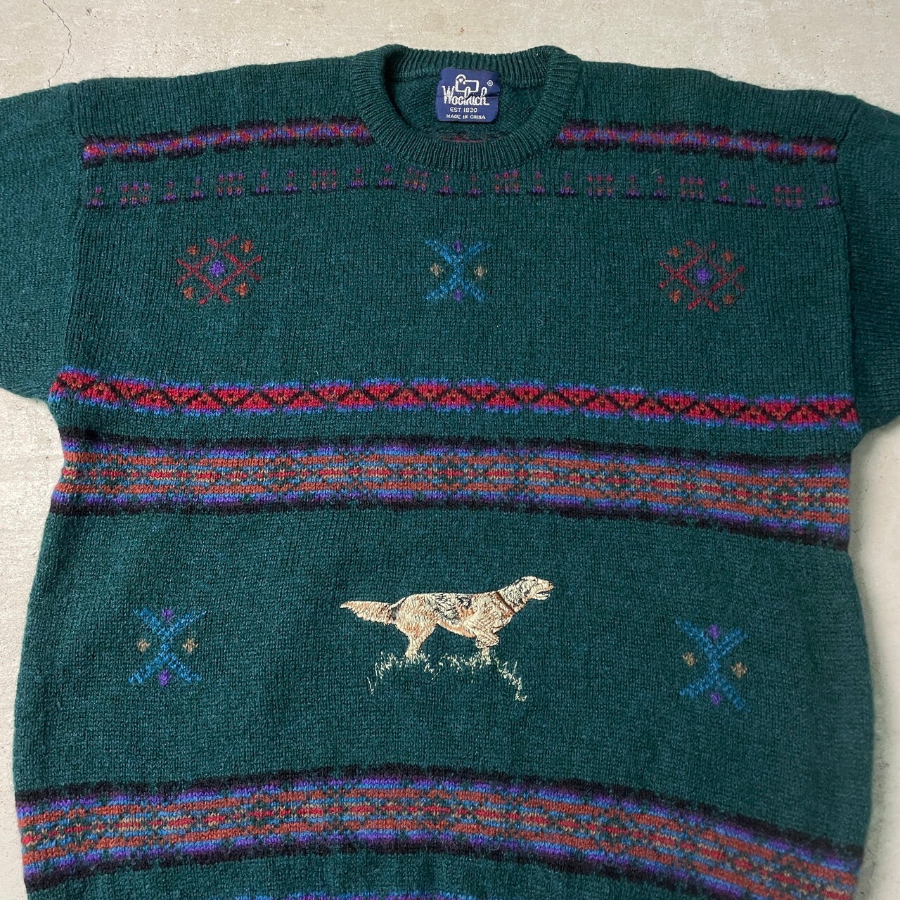 80年代 Woolrich ウールリッチ ウールニットセーター アニマル柄 刺繍 