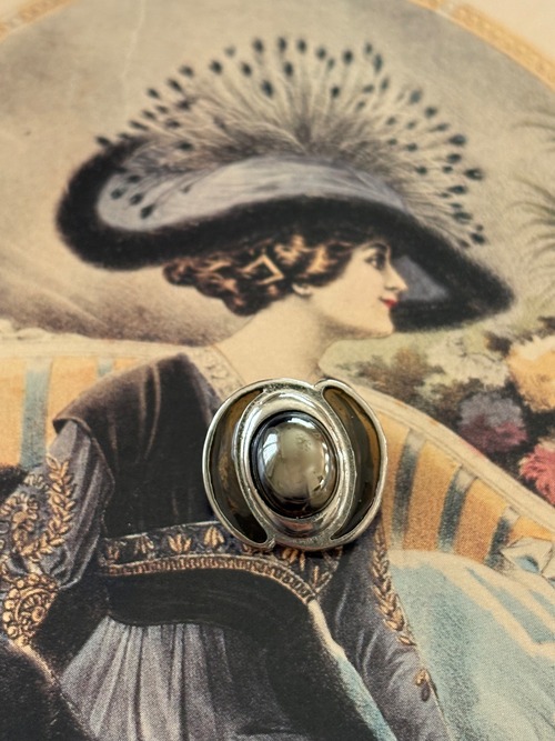 17mm Japanese ヴィンテージボタン メタリックカーキ×シルバー カボション メタルボタン アクセサリーパーツ 装飾材