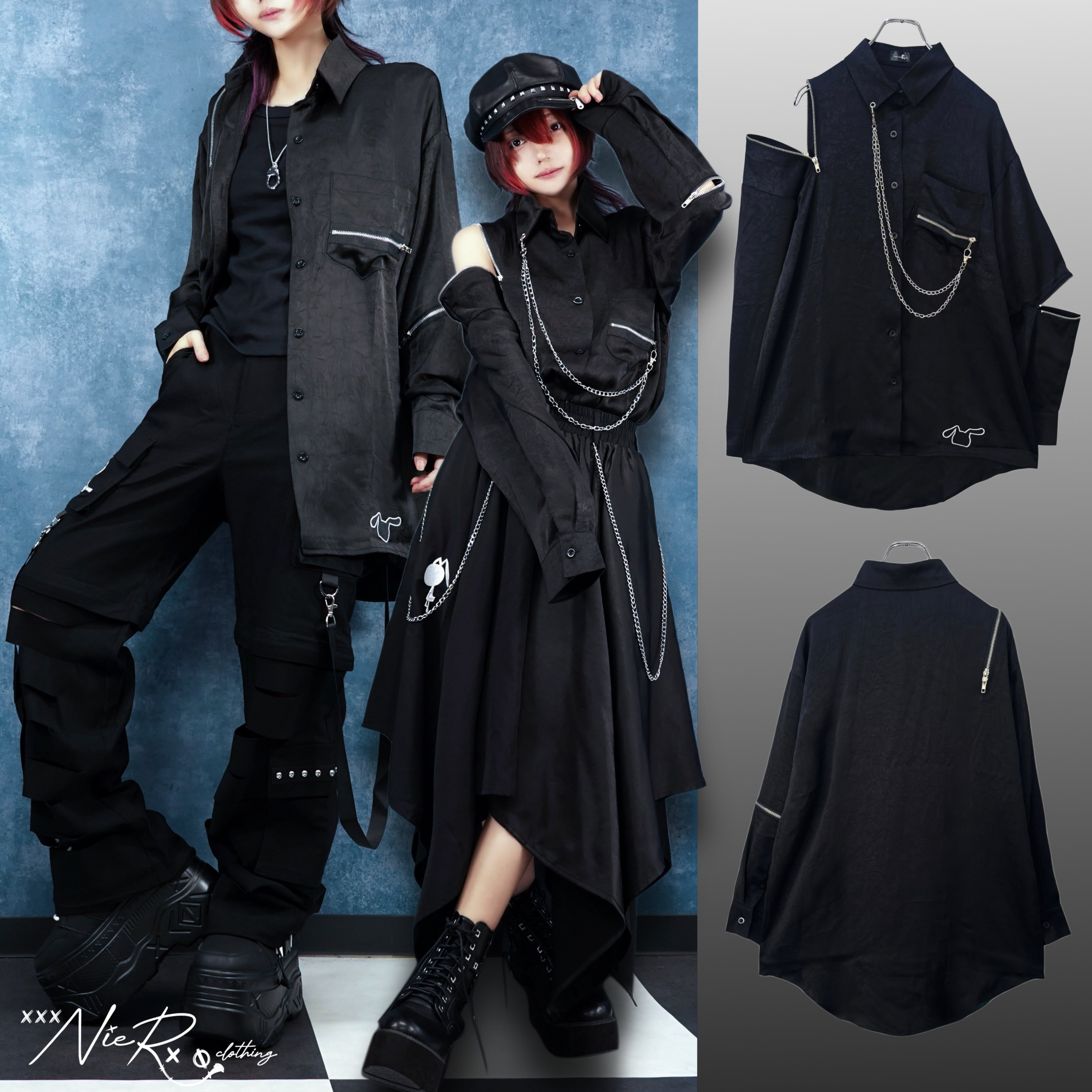 WRINKLE ZIP DESIGN SHIRT【2WAY SLEEVE×CHAIN】 | NIER CLOTHING