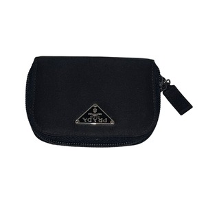 PRADA black nylon × leather coin case