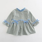 リボンが可愛いチェック柄ワンピース(ブルー)