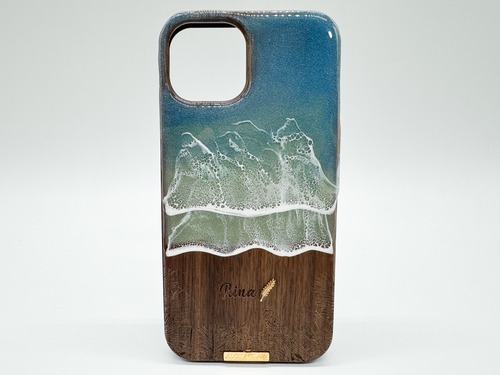 Bird song beach /wood×resin earth blue wave case(walnut)
